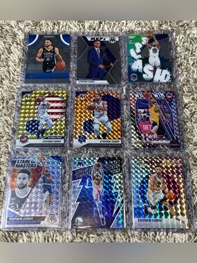 STEPHEN CURRY Lot Of 9ea Golden State Warriors Mosaic Silver Prizm Holo Cards